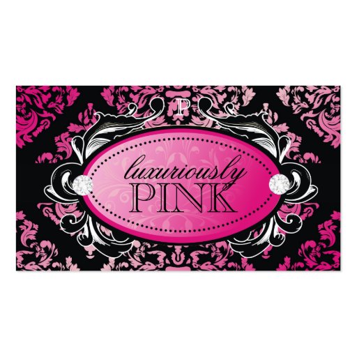 311 Luxuriously Pink Damask Monogram Business Card
