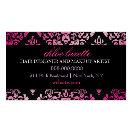 311 Luxuriously Pink Damask Monogram Business Card (back side)