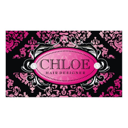 311 Luxuriously Pink Damask Monogram Business Card (front side)