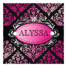 311-Luxuriously Pink Damask Sweet 16 Invite