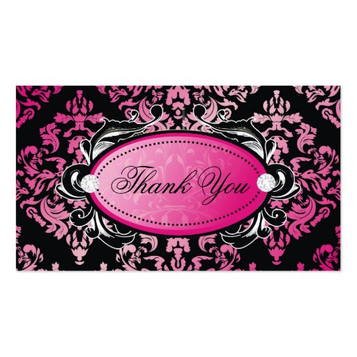 311-Luxuriously Pink Damask Thanks You Hang Tags Business Cards (front side)