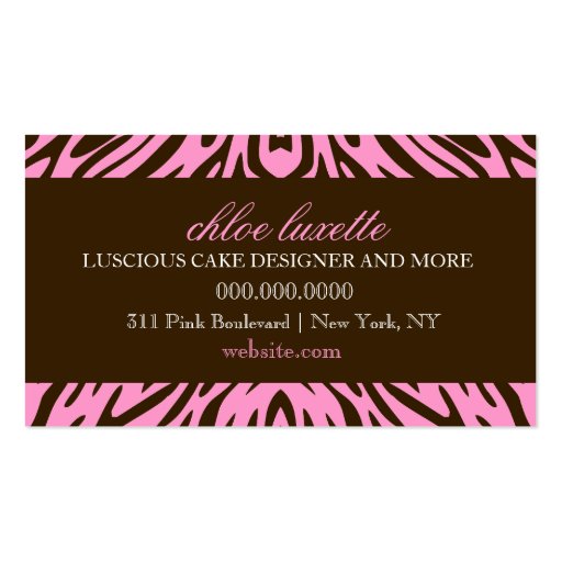 311 Luxuriously Pink N Brown Zebra Monogram Business Card (back side)