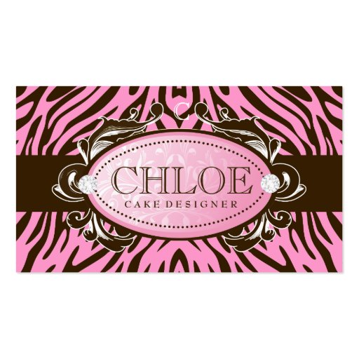 311 Luxuriously Pink N Brown Zebra Monogram Business Card (front side)