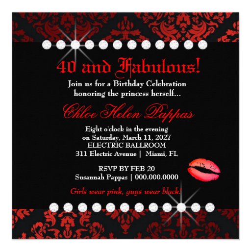 311-Luxuriously Red Liquorice Damask 40 Custom Announcements