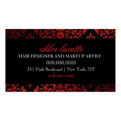 311 Luxuriously Red Liquorice Damask Monogram Business Card Template (back side)