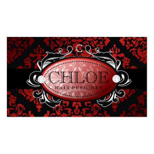 311 Luxuriously Red Liquorice Damask Monogram Business Card Template