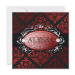311-Luxuriously Red Liquorice Damask Sweet 16 Custom Invites