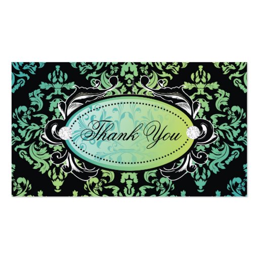 311-Luxuriously Turquoise Damask Thank You Tags Business Card Template (front side)