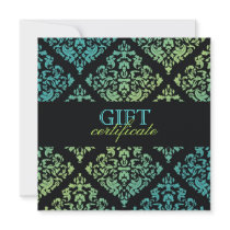 311-Luxuriously Turquoise Lime  Damask Certificate Invite