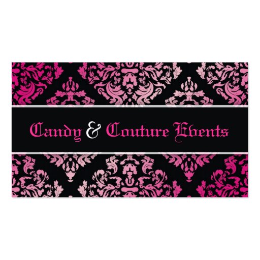 311 Luxuriously Vincelette Damask Pink Liquorice Business Card Templates (front side)