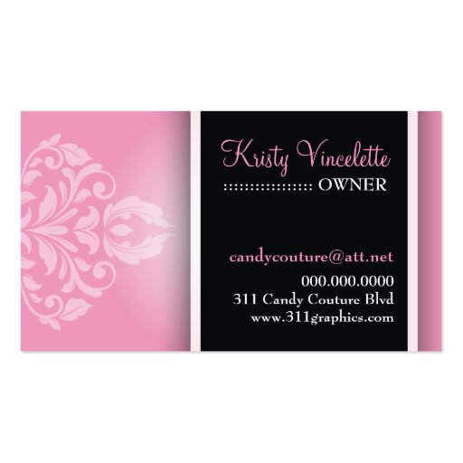 311 Luxuriously Vincelette Damask Pink Purple Business Card Template (back side)