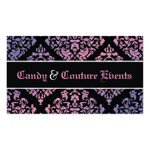 311 Luxuriously Vincelette Damask Pink Purple Business Card Template (front side)