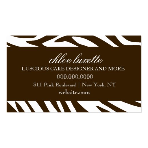 311 Luxuriously White Chocolate Zebra Monogram Business Card (back side)