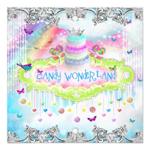 311 Magical Candy Wonderland Silver Trim Personalized Invitation