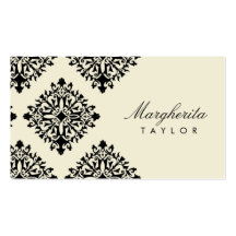 311-Margherita Cream et Blanc Damask Business Card Template