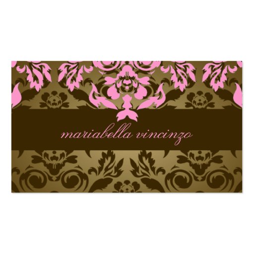 311-Mariabella Brown Damask Pink Business Cards (front side)