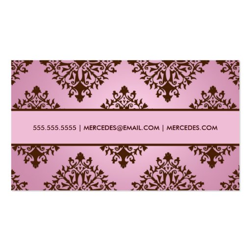 311 Mercedes Pink & Chocolate Damask Business Card Templates (back side)