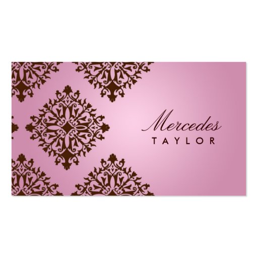 311 Mercedes Pink & Chocolate Damask Business Card Templates (front side)