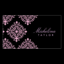 311-Michelina Pink & Black Damask Business Card