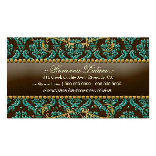 311-Mint Macaroon Damask Business Card Templates (back side)
