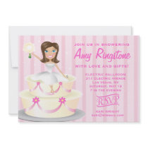 311 Miss Wright 2 Brunette Pink Stripes Custom Invitations