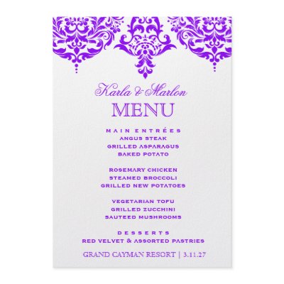 311 Mon Cherie Damask Fabulous Purple Menu Personalized Invitations by Jill311