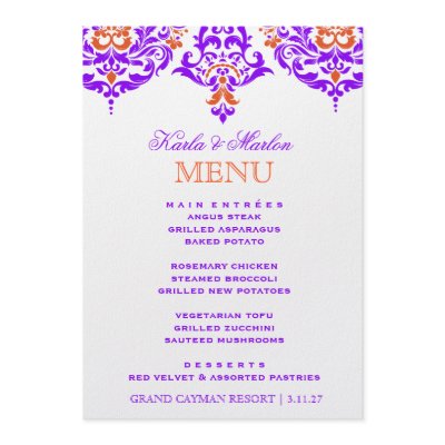 311 Mon Cherie Damask Fabulous Purple Orange Menu Announcement by Jill311
