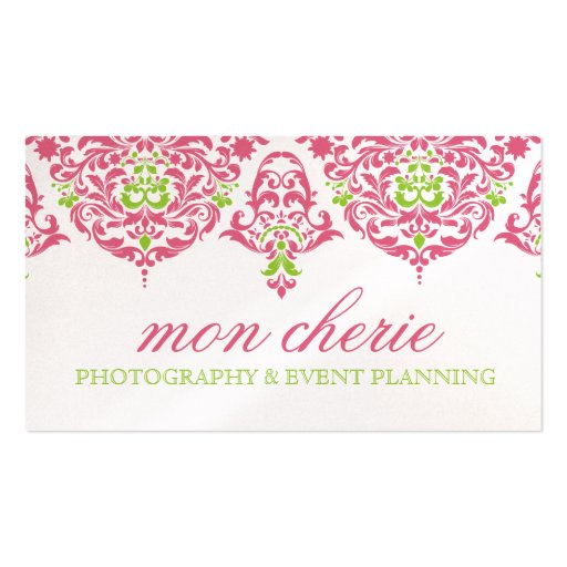 311 Mon Cherie Damask Honeysuckle Lime Business Card Template (front side)