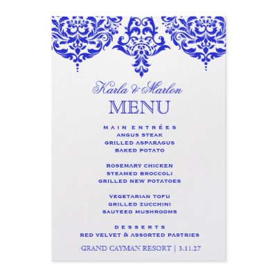 311 Mon Cherie Damask Menu The New Blue Invitations by Jill311