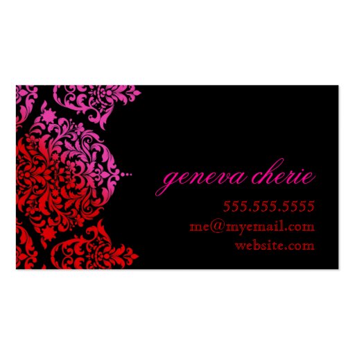 311 Mon Cherie Damask Pink & Red Dream Business Card Template (back side)