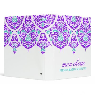 311 Mon Cherie Damask Plum Aqua 3 Ring Binders by Jill311