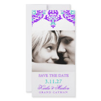 311 Mon Cherie Damask Plum Aqua Photo Greeting Card
