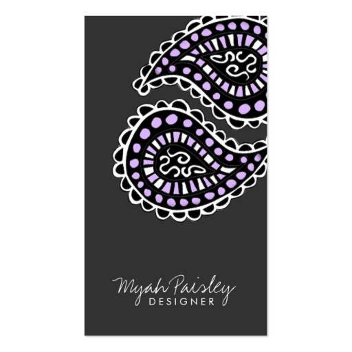 311 Myah Paisley Lavender Gray Business Card Template (front side)