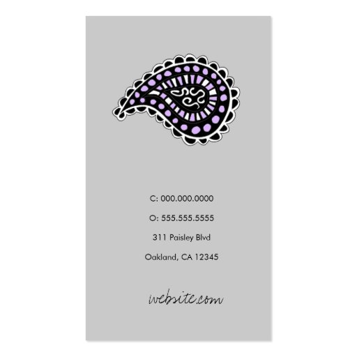 311 Myah Paisley Lavender Gray Business Card Template (back side)