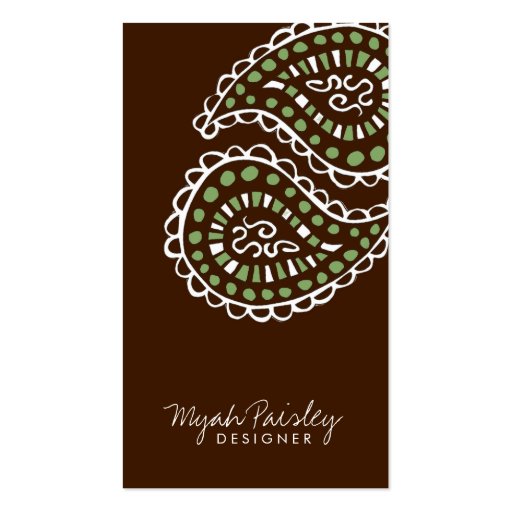 311 Myah Paisley Lavender Moss Green Brown Business Card Templates (front side)