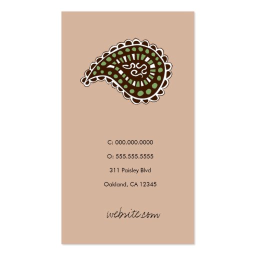 311 Myah Paisley Lavender Moss Green Brown Business Card Templates (back side)