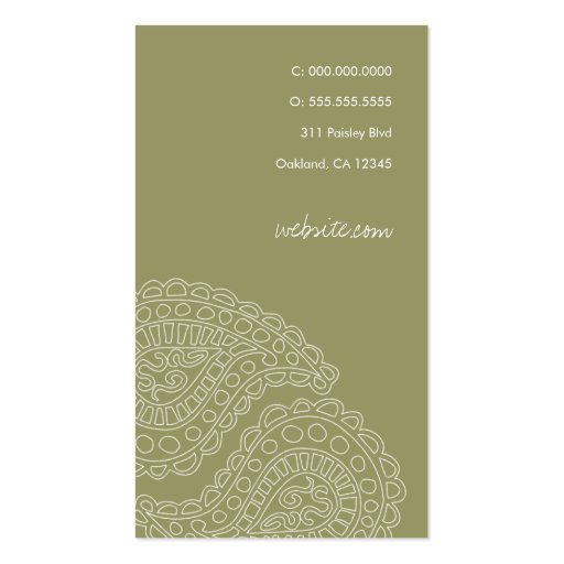 311 Myah Paisley Sage Business Card Template (back side)