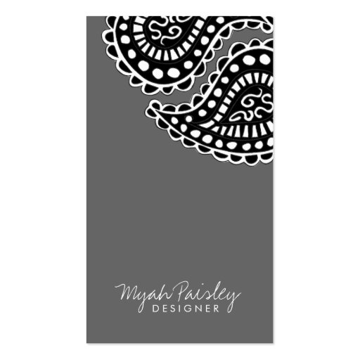 311 Myah Paisley Solid Gray Business Card Template (front side)