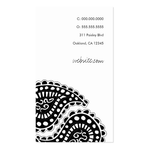 311 Myah Paisley Solid Gray Business Card Template (back side)