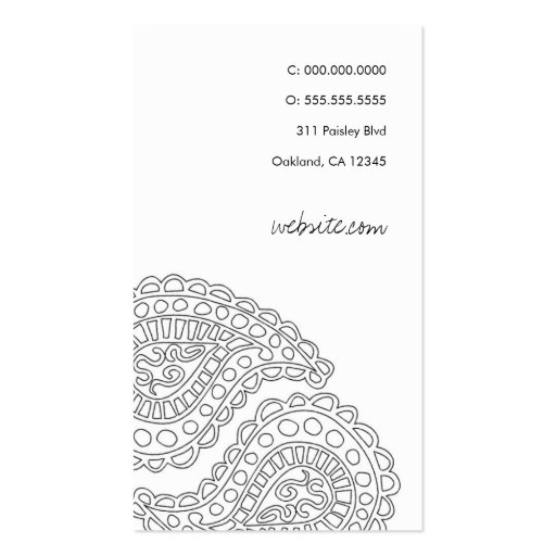 311 Myah Paisley White Business Card Templates (back side)