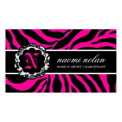 311-Naomi Monogram Zebra Print Hott Pink Business Card Templates by Jill311