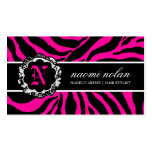 311-Naomi Monogram Zebra Print Hott Pink Business Card Templates