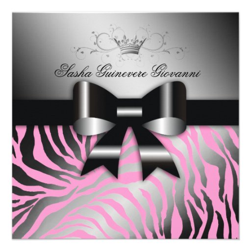 311-Night Zebra Shimmer Black Bow Pink | Sweet 16 Custom Announcement