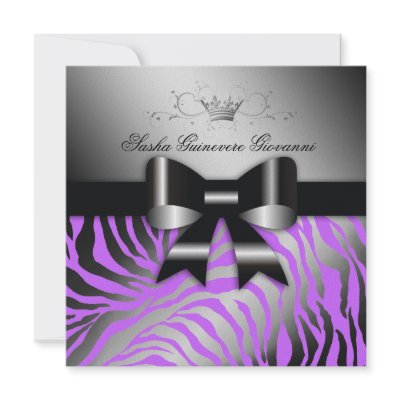 311 Night Zebra Shimmer Electric Purple | Sweet 16 Custom Invitation by Jill311