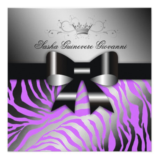 311 Night Zebra Shimmer Electric Purple | Sweet 16 Custom Invitation