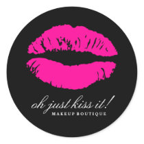 311-Oh Just Kiss it! Hott Pink | Black Round Sticker