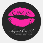 311-Oh Just Kiss it! Hott Pink | Black Round Sticker