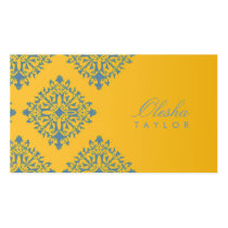 311-Olesha Yellow and Blue Damask Business Card