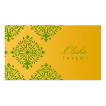 311-Olesha Yellow and Green Damask Business Card Templates