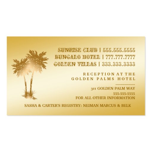 311-Paradise Found | Golden Palms Info Card Business Card Templates (back side)